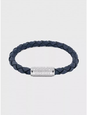 Tommy Hilfiger Adjustable Braided Blue Suede Bracelet Jewelry Blue | 9423-ZTNWO