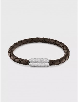 Tommy Hilfiger Adjustable Braided Tobacco Leather Bracelet Jewelry Brown | 8531-ZAOTC