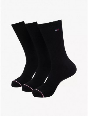 Tommy Hilfiger Athletic Crew Socks 3-Pack Socks Black | 4079-DNMCE