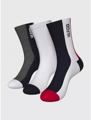 Tommy Hilfiger Athletic Crew Socks 3-Pack Socks Classic White /Multi | 6512-YZDEV