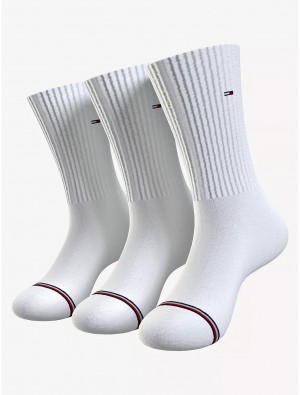 Tommy Hilfiger Athletic Crew Socks 3-Pack Socks White | 0315-TAZXM