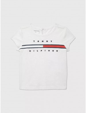 Tommy Hilfiger Babies' Embroidered Flag Logo T-Shirt T-Shirts Fresh White | 8265-EOIWT