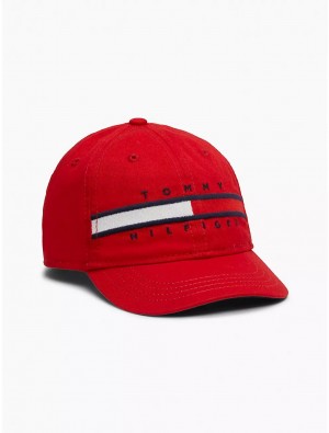 Tommy Hilfiger Babies' Flag Stripe Logo Baseball Cap Hats Apple Red | 7531-MHCFT