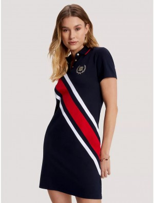 Tommy Hilfiger Banner Stripe Polo Dress Dresses & Skirts Desert Sky Combo | 1372-PWFAC