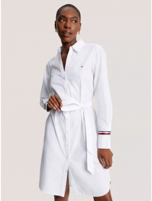 Tommy Hilfiger Belted Poplin Shirtdress Dresses & Skirts Optic White | 0837-FHRPB