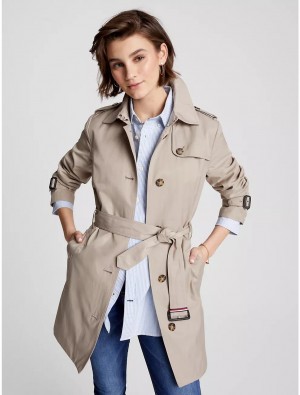Tommy Hilfiger Belted Single Breasted Trench Jackets Medium Taupe | 4503-MGAJK