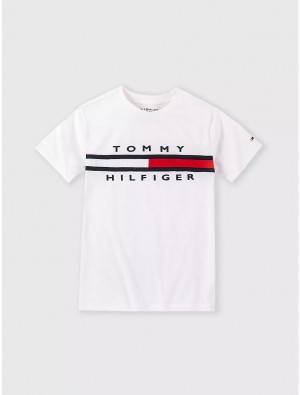 Tommy Hilfiger Big Boys' Flag Stripe Logo T-Shirt T-Shirts White | 4538-LMCPD