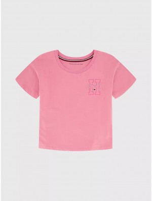 Tommy Hilfiger Big Kids' H Logo T-Shirt T-Shirts Sea Pink | 1475-ZMVOL