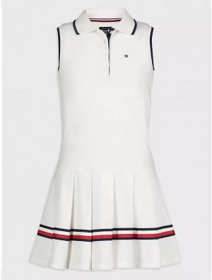 Tommy Hilfiger Big Kids' Pleated Polo Dress Dresses & Skirts White | 9085-FCSOB