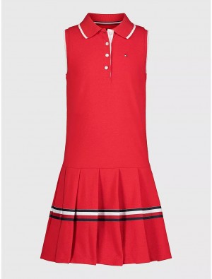 Tommy Hilfiger Big Kids' Pleated Polo Dress Dresses & Skirts High Risk Red | 4820-PRMCY