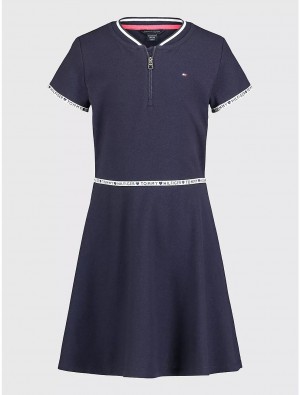 Tommy Hilfiger Big Kids' Quarter-Zip Dress Dresses & Skirts Navy Blazer | 6137-VNZBL