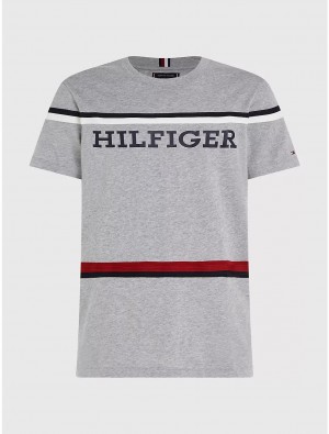 Tommy Hilfiger Big and Tall Stripe Monotype T-Shirt T-Shirts Light Grey Heather | 4015-IGWFH