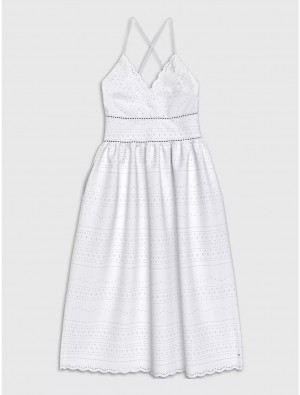 Tommy Hilfiger Broderie Midi Dress Dresses & Skirts Optic White | 7203-FJYNR