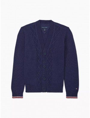 Tommy Hilfiger Cable Cardigan Tops Masters Navy | 1704-MIWKY