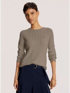 Tommy Hilfiger Cable Knit Sweater Sweaters Khaki Sand Heather | 7893-DLKJO