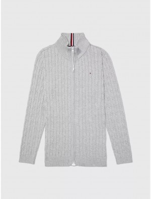 Tommy Hilfiger Cable Zip Sweater Tops Light Grey Heather | 2148-NOVBU