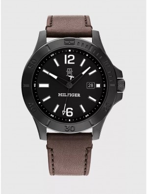 Tommy Hilfiger Casual Watch with Dark Brown Strap Watches Black | 6239-CWDLX