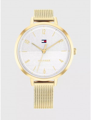 Tommy Hilfiger Casual Watch with Gold Tone Mesh Bracelet Watches Silver White | 0935-CIVMH