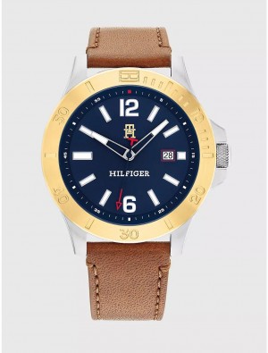 Tommy Hilfiger Casual Watch with Light Brown Strap Watches Blue | 4581-TFANS