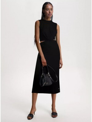 Tommy Hilfiger Center-Twist Cut-Out Midi Dress Dresses & Skirts Black | 8093-REDON