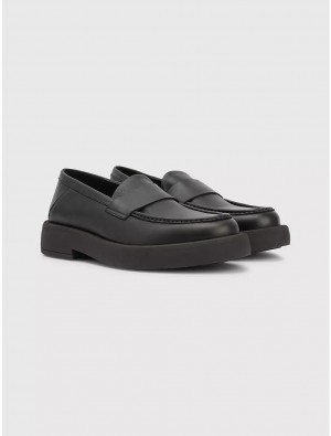 Tommy Hilfiger Chunky Leather Loafer Shoes Black | 7350-VRNDM