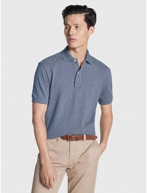 Tommy Hilfiger Classic Fit Pique Polo Tops Medium Blue Heather | 3610-QHXWV