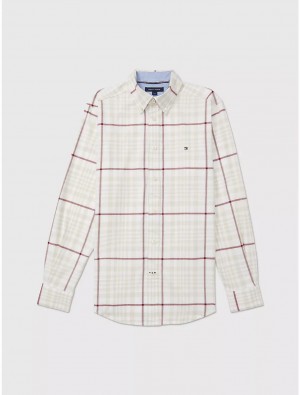 Tommy Hilfiger Classic Fit Plaid Shirt Tops Milky Way | 6092-TRWBN