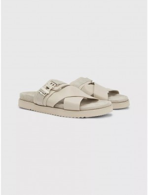 Tommy Hilfiger Cleated Leather Sandal Shoes Stone | 6270-XDFBG