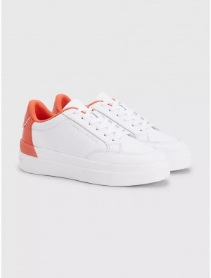 Tommy Hilfiger Color Pop Leather Sneaker Shoes White/Earth Orange | 6398-NUSBP