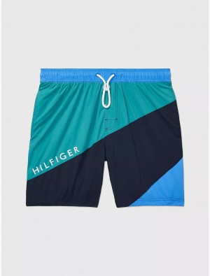 Tommy Hilfiger Colorblock 7" Swim Trunk Bottoms Dark Sky Turquoise | 0246-NSXGI