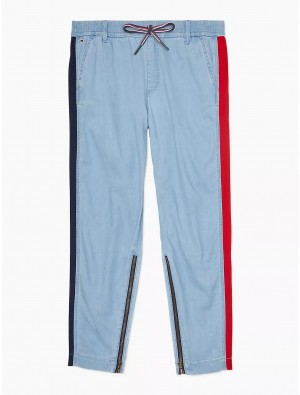 Tommy Hilfiger Colorblock Denim Jogger Bottoms LIGHT WASH | 8309-BEVWZ