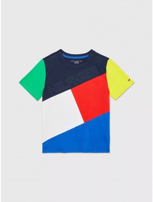 Tommy Hilfiger Colorblock Flag T-Shirt Tops Navy/Multi | 1058-KVEIW