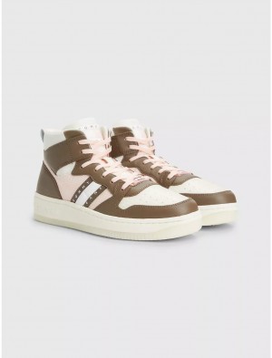 Tommy Hilfiger Colorblock Leather High-Top Shoes Velvet Brown / Ivory | 7215-QGJVE