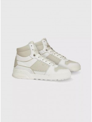 Tommy Hilfiger Colorblock Leather High-Tops Shoes Classic Beige | 5813-TNOER