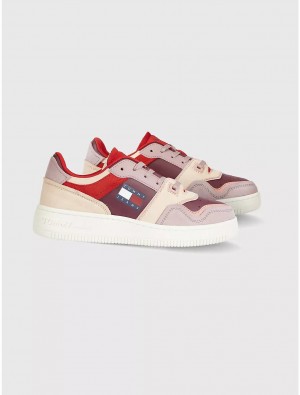 Tommy Hilfiger Colorblock Leather Sneaker Shoes Deep Rouge | 0183-ITZAO