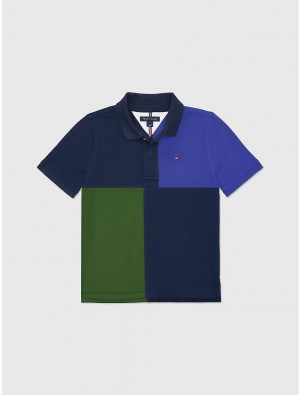 Tommy Hilfiger Colorblock Polo Tops Blue River Fog | 1546-OSFGU