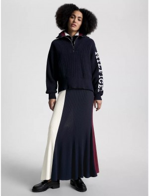 Tommy Hilfiger Colorblock Ribbed Maxi Skirt Dresses & Skirts Desert Sky/ Rouge/ Ecru | 4879-KVSMY