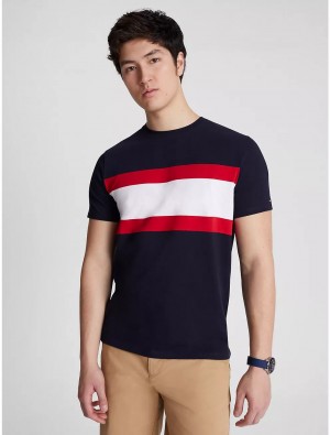 Tommy Hilfiger Colorblock Stripe T-Shirt T-Shirts Desert Sky | 7483-VMDGK