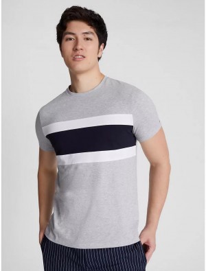 Tommy Hilfiger Colorblock Stripe T-Shirt Tops BC16 Grey Heather | 9823-FYZQN