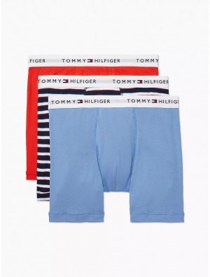 Tommy Hilfiger Cotton Classics Boxer Brief 3-Pack Underwear Blue Yonder/Navy Multi Stripe/Fiery Red | 8561-TGUEO