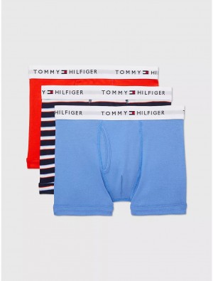 Tommy Hilfiger Cotton Classics Trunk 3-Pack Underwear Blue Yonder/Navy Multi Stripe/Fiery Red | 1405-OHLXI