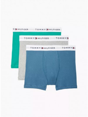 Tommy Hilfiger Cotton Classics Trunk 3-Pack Underwear Green/Grey/Blue | 8415-TQPKO