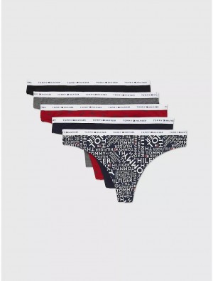 Tommy Hilfiger Cotton Thong 5-Pack Panties Flag City Grid | 7318-KMDWH