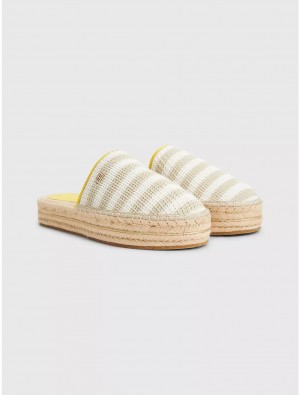 Tommy Hilfiger Crochet Espadrille Platform Sandal Shoes Light Sandalwood | 0827-MPWAU
