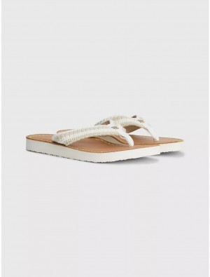 Tommy Hilfiger Crochet Flip Flop Shoes Light Sandalwood | 4805-GWJUF