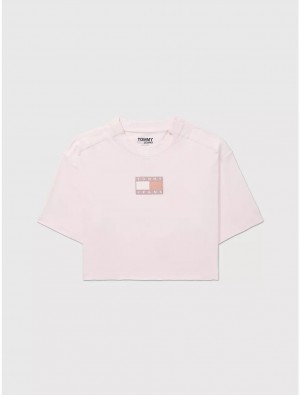 Tommy Hilfiger Cropped Flag Graphic T-Shirt Tops Delicate Pink | 5378-LWFBH