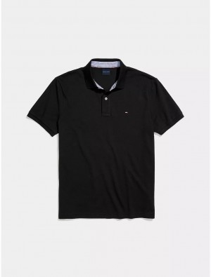 Tommy Hilfiger Custom Fit Polo Tops Th Deep Black | 3582-WNXSO