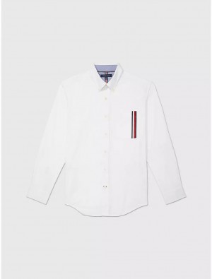 Tommy Hilfiger Custom Fit Signature Stripe Shirt Tops Optic White | 7152-NHKFU