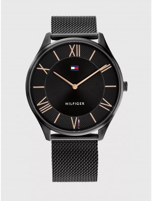 Tommy Hilfiger Dress Watch with Black Ion-Plated Mesh Bracelet Watches Black | 5074-USANB