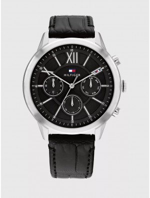 Tommy Hilfiger Dress Watch with Black Leather Strap Watches Black | 3175-LTBSC